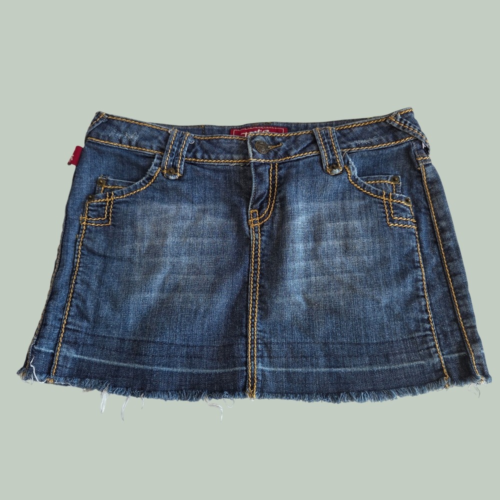 Tyte Denim Micro Mini Skirt Low Rise Y2K Rhinestone Pockets Blue Size 3